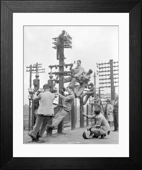 Framed Print : Telephone Electricians. Circa 1940 Framed Print : Telephone Electricians. Circa 1940