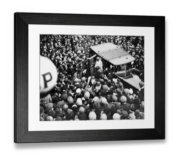 Framed Print : Mahatma Gandhi and Mahadev Desai arrive by car on a visit to Dr