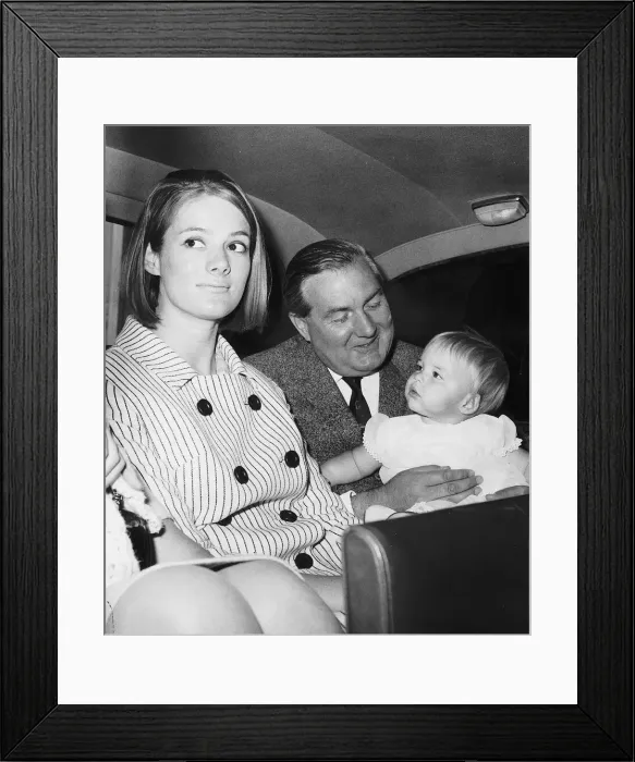 Framed Print : James Callaghan MP on his way to London Airport with his daughter and grandaughter 1966 Framed Print : James Callaghan MP on his way to London Airport with his daughter and grandaughter 1966