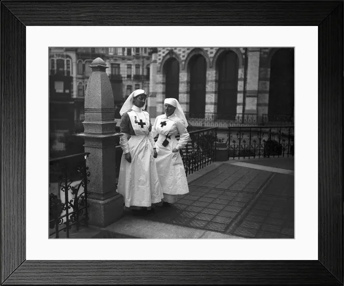 Framed Print : World War One. Lady Leshbridge and Dorrna Mainade Red Cross nurses in Ostend. Circa 1915 Framed Print : World War One. Lady Leshbridge and Dorrna Mainade Red Cross nurses in Ostend. Circa 1915