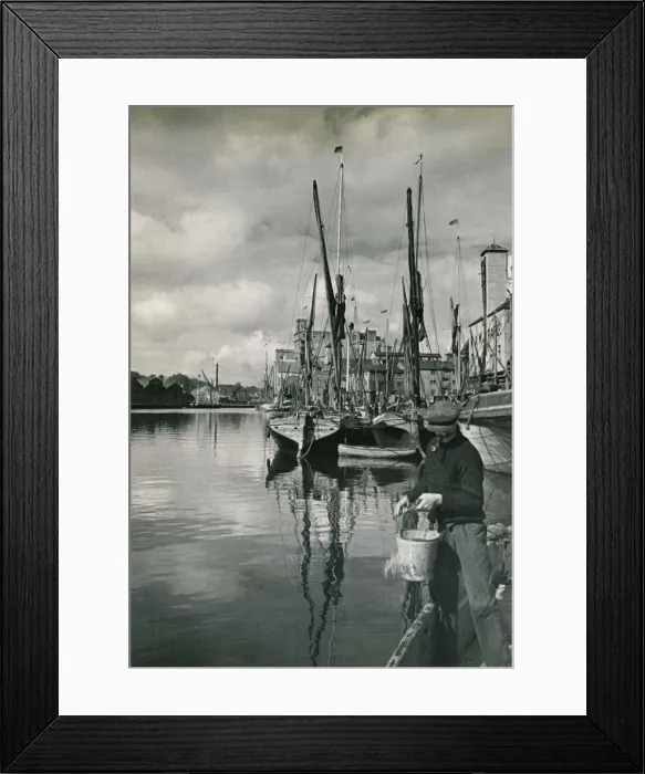 Framed Print : The Port at Ipswich is busy again after the War. barges dock to discharge Framed Print : The Port at Ipswich is busy again after the War. barges dock to discharge