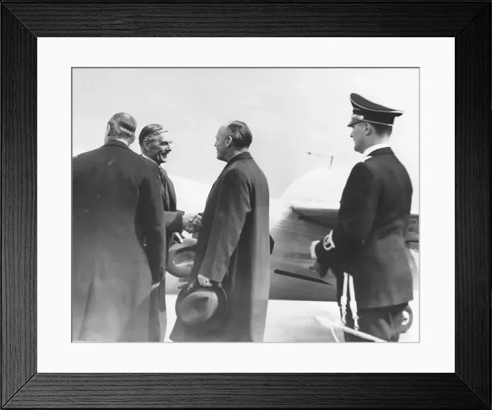 Framed Print : Neville Chamberlain Prime Minister Shaking Hands With Herr Von Ribbentrop On Arrival