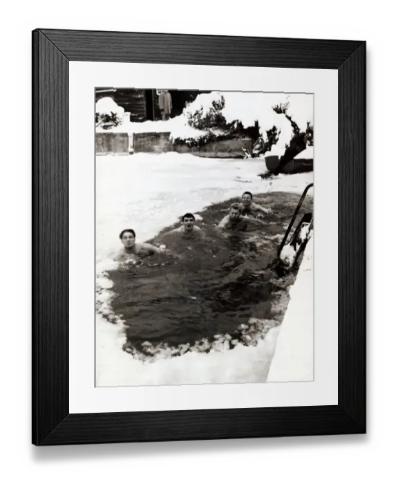 Framed Print : Highgate Swimming Club December 1962 broke through the ice in order to swim in