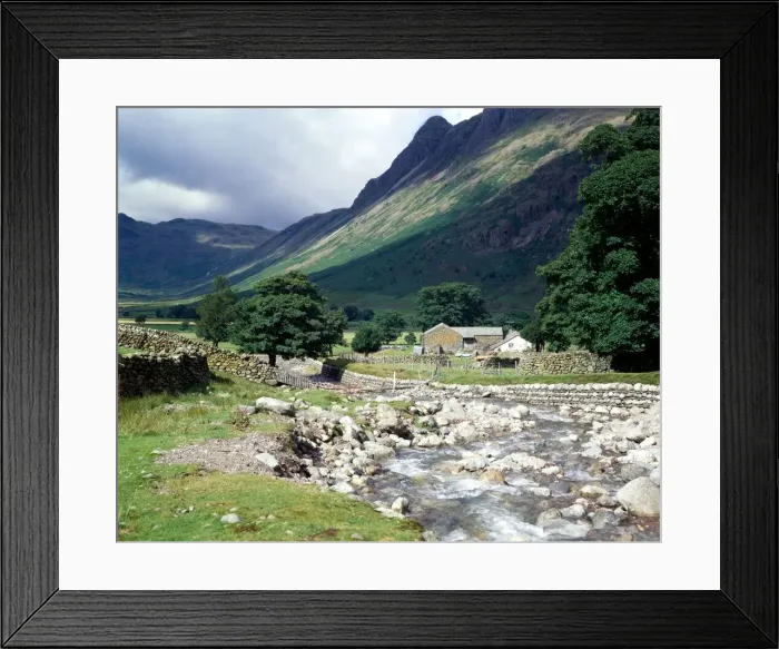 Framed Print : The Langdales Cumbria The Lake District Mountains River Dry