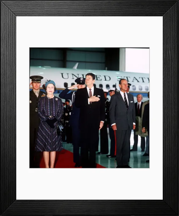 Framed Print : Queen Elizabeth II and US President Ronald Reagan saluting the American National Anthem Framed Print : Queen Elizabeth II and US President Ronald Reagan saluting the American National Anthem
