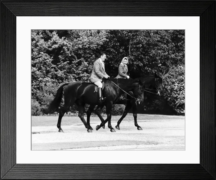 Framed Print : The Queen riding beside President Reagan at Windsor. June 1982 Framed Print : The Queen riding beside President Reagan at Windsor. June 1982