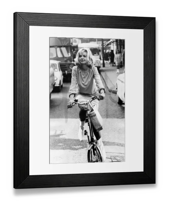 Framed Print : Actress Susannah York oct 1965 riding a bike on Kings road Chelsea Framed Print : Actress Susannah York oct 1965 riding a bike on Kings road Chelsea
