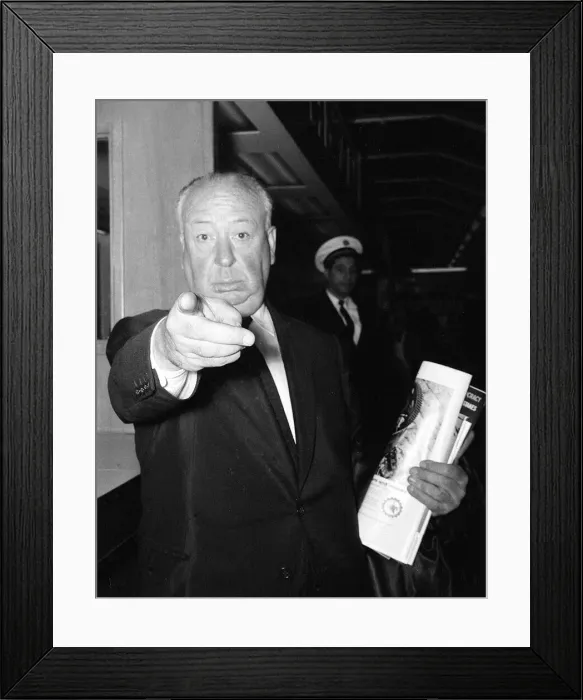 Framed Print : Alfred Hitchcock - film director - June1960 Pointing Finger at Photographer