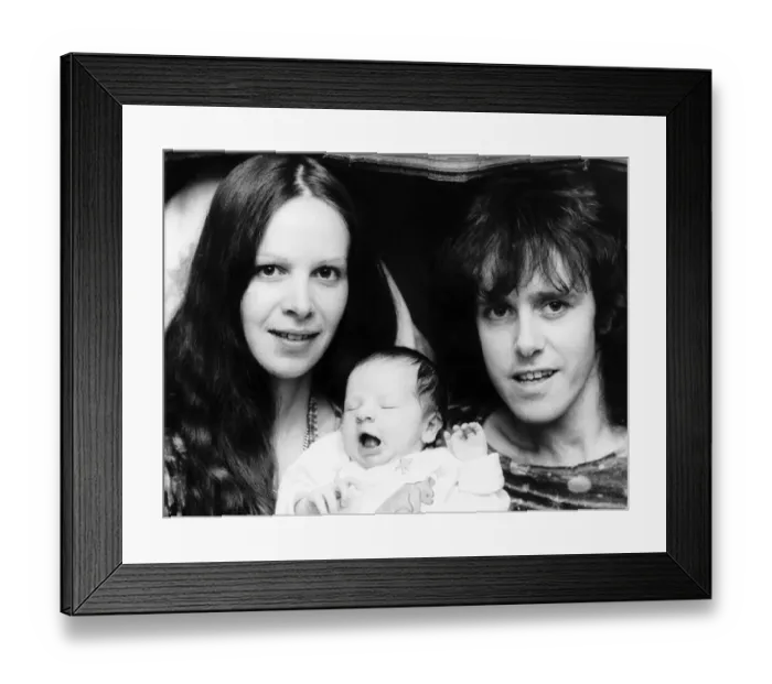 Framed Print : Donovan Scottish singer with wife and new baby 1972 Framed Print : Donovan Scottish singer with wife and new baby 1972