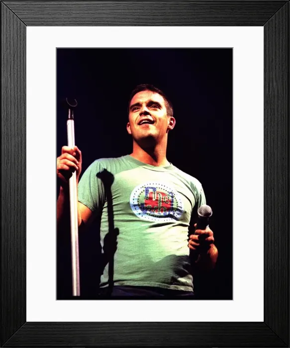 Framed Print : Robbie Williams in concert at Slane Castle, Ireland August 1999 Controversial pop Framed Print : Robbie Williams in concert at Slane Castle, Ireland August 1999 Controversial pop
