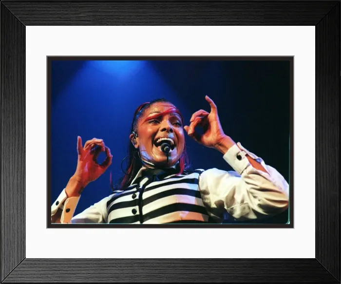 Framed Print : Janet Jackson in concert at the SECC June 1998 singing into microphone Framed Print : Janet Jackson in concert at the SECC June 1998 singing into microphone