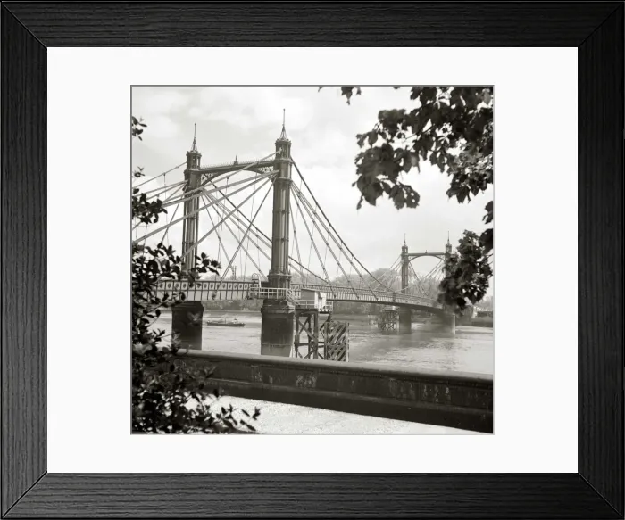 Framed Print : Albert Bridge London Construction bridge over the river water Boat sailing