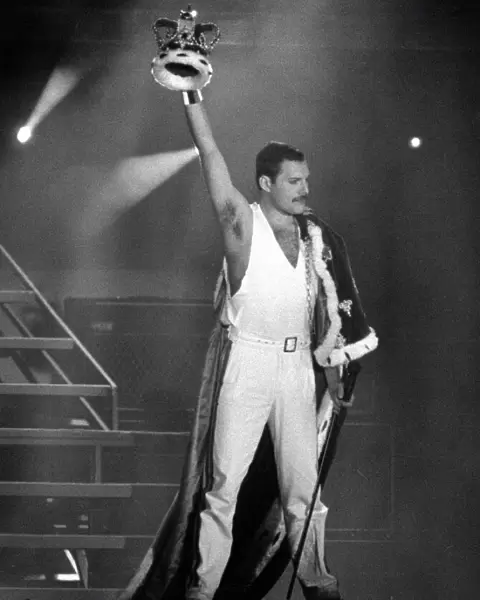 Queen Rock Group - Freddie Mercury in concert at St James Park in Newcastle. 1986