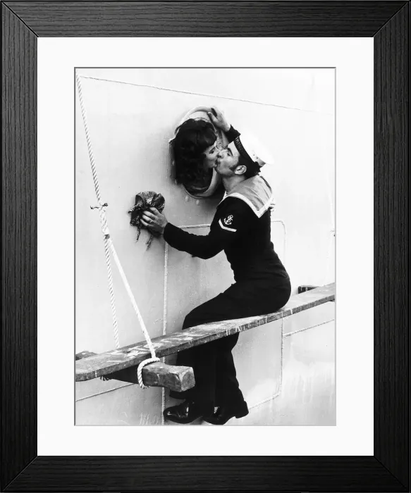 Framed Print : True Love as Loraine welcomes back Sennen a naval officer after being on a under a years Framed Print : True Love as Loraine welcomes back Sennen a naval officer after being on a under a years