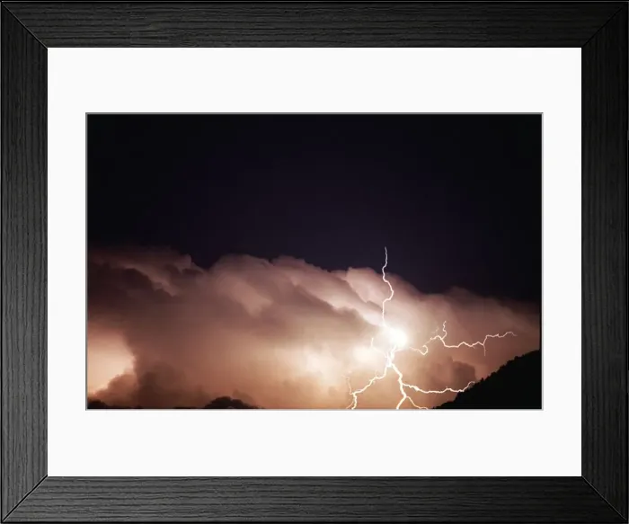 Framed Print : Lightning strikes from storm clouds in Umbria, Italy August 1996 Framed Print : Lightning strikes from storm clouds in Umbria, Italy August 1996