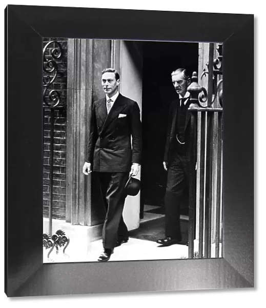 King George VI and Prime Minister Neville Chamberlain at Number 10 Downing Street shortly