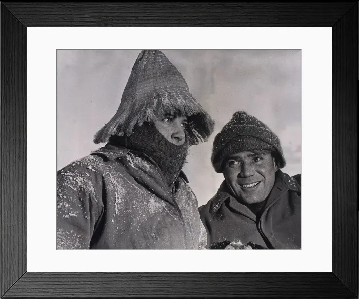 Framed Print : Mr & Mrs Feilding wearing a tibetian like outfit straw hat in the snow Framed Print : Mr & Mrs Feilding wearing a tibetian like outfit straw hat in the snow