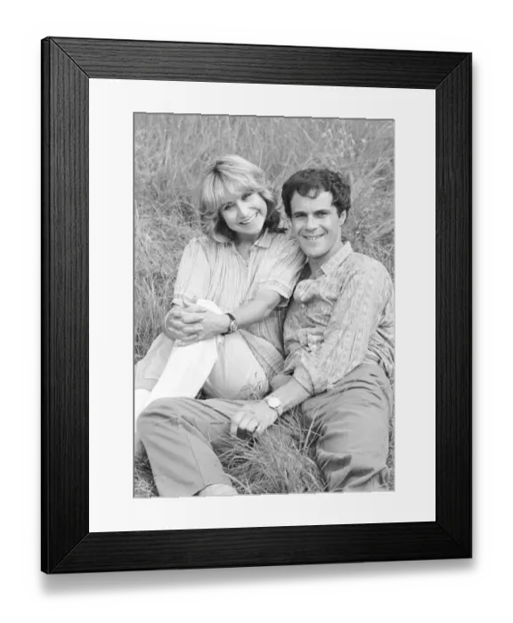 Framed Print : Felicity Kendal from the TV programme Solo July 1982 sitting in grass with screen