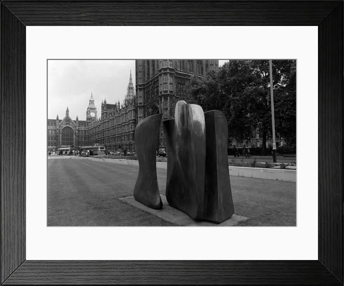 Framed Print : Art Sculpture by Henry Moore a bronze statue is presented to the nation