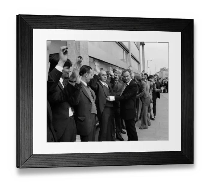 Framed Print : John Thaw March 1976 (Foreground) And Dennis Waterman Frisk Fift six men outside
