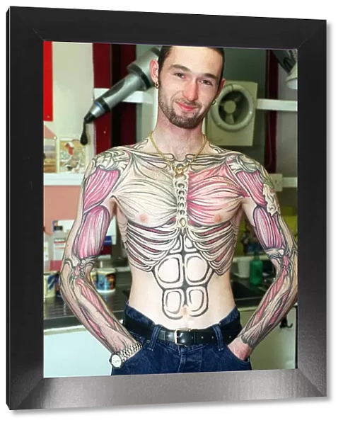 Alan Graham and his skeleton body tattoo. March 1997