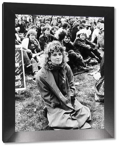 Julie Christie Actress sitting on grass at Greenham Common to Ban the Bomb April