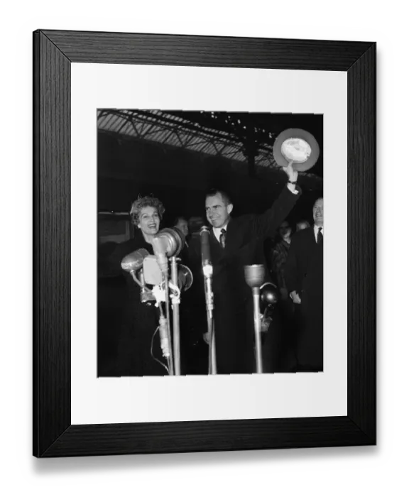 Framed Print : American Vice President Richard Nixon with his wife at Victoria Station in London 1958 Framed Print : American Vice President Richard Nixon with his wife at Victoria Station in London 1958