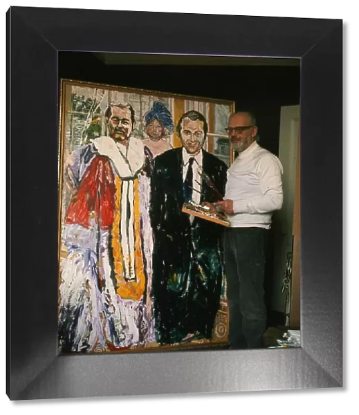 John Bratby artist March 1975, painting picture of John Stonehouse and Lord Lucan