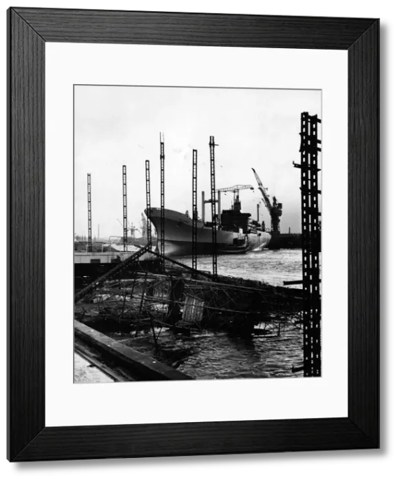Framed Print : Damage to shipyard cranes caused by a heavy storm in Scotland January 1968 Framed Print : Damage to shipyard cranes caused by a heavy storm in Scotland January 1968