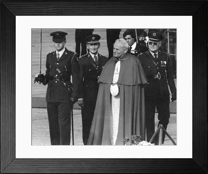 Framed Print : Pope John Paul II during his visit to Ireland 1979 The Pope is escorted along a Framed Print : Pope John Paul II during his visit to Ireland 1979 The Pope is escorted along a
