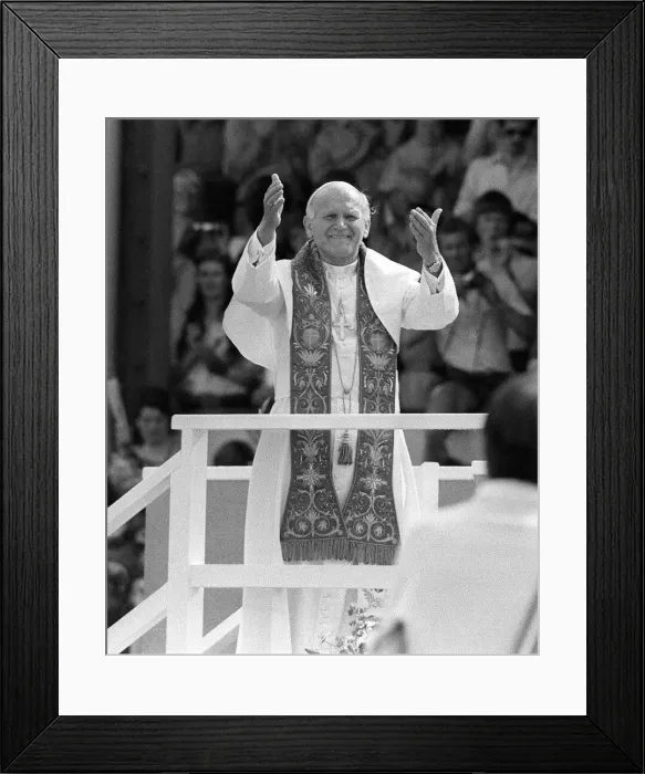 Framed Print : Pope John Paul II blesses the crowd during his visit to Cardiff Framed Print : Pope John Paul II blesses the crowd during his visit to Cardiff
