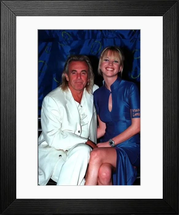 Framed Print : Peter Stringfellow with Sarah Cox TV Presenter September 1997 Stringfellow nightclub