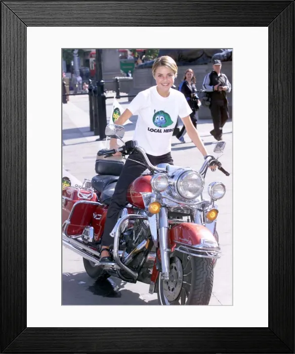 Framed Print : Gail Porter -TV Presenter - with a new hairstyle - August 1999 On a motorcylce