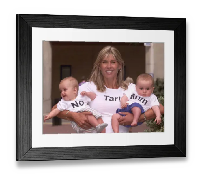 Framed Print : Sharron Davies TV Presenter and Sports woman July 1999 with Eliza Mahoney 8 months Framed Print : Sharron Davies TV Presenter and Sports woman July 1999 with Eliza Mahoney 8 months