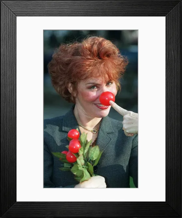 Framed Print : Ruby Wax TV Presenter March 1999 wearing Red Nose in Westminster in aid of Framed Print : Ruby Wax TV Presenter March 1999 wearing Red Nose in Westminster in aid of