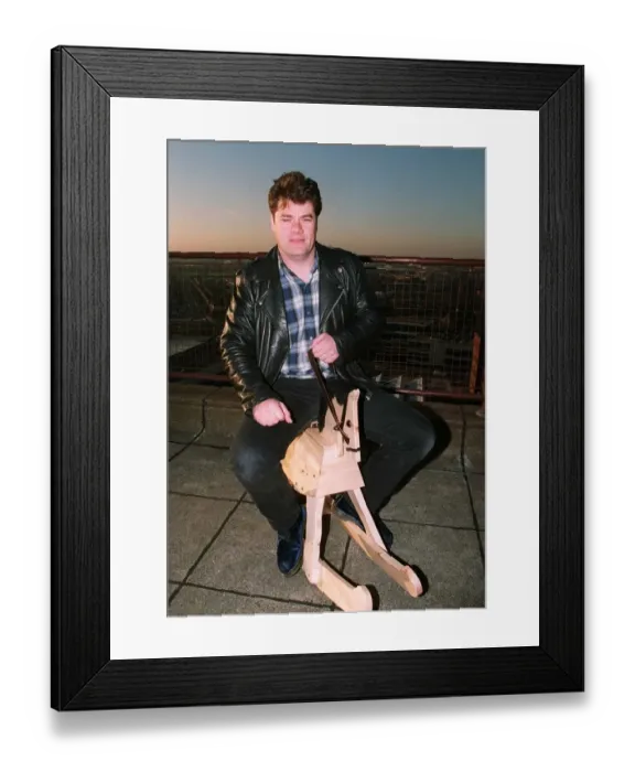 Framed Print : Gordon Kennedy TV Presenter of the National Lottery - sitting on a rocking horse Framed Print : Gordon Kennedy TV Presenter of the National Lottery - sitting on a rocking horse