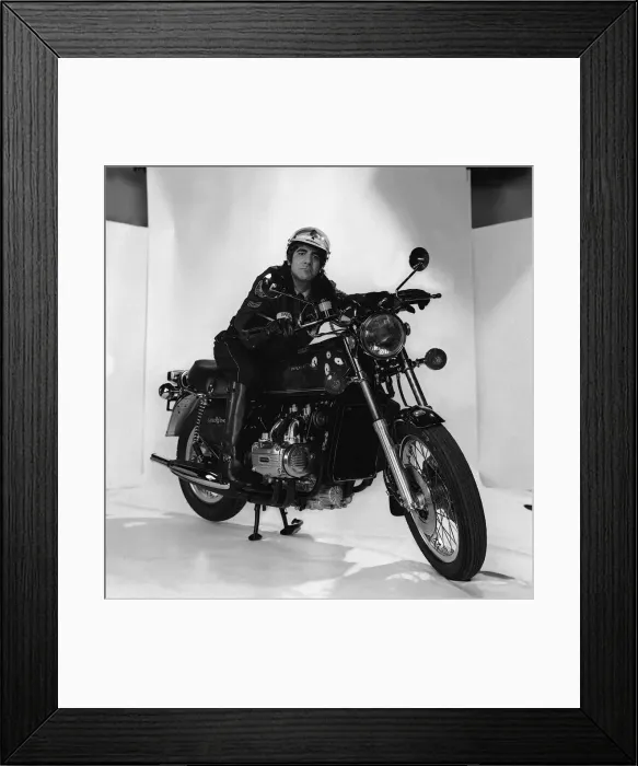 Framed Print : Keith Moon on his Honda Goldwing motor cycle 1976
