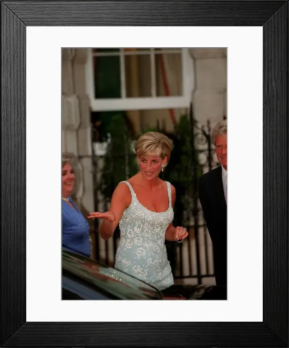 Framed Print : Diana, Princess of Wales arrives for a private viewing and reception at Christies in Framed Print : Diana, Princess of Wales arrives for a private viewing and reception at Christies in