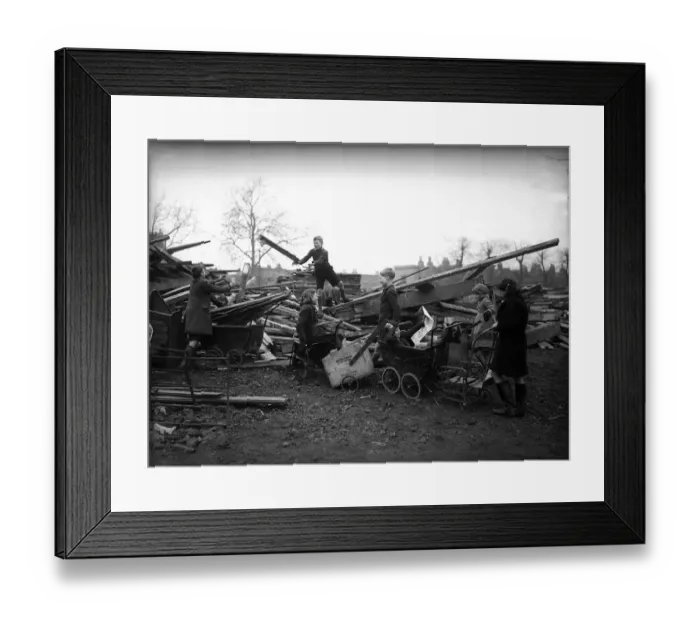 Framed Print : Children collecting firewood from bombed building september 1941 OP136 W376A box 46 y2k