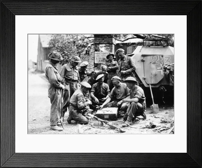 Framed Print : WW2 Capture of Cumont France August 1944 Soldiers playing dominoes in the main