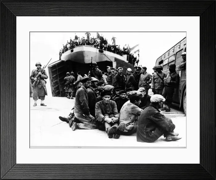 Framed Print : WW2 - June 1944 Military police guard a group of French refugees who were brought Framed Print : WW2 - June 1944 Military police guard a group of French refugees who were brought