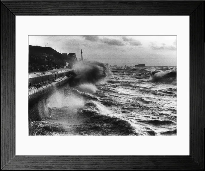 Framed Print : Blackpool beach during a storm with Blackpool Tower in background Sea crashing up Framed Print : Blackpool beach during a storm with Blackpool Tower in background Sea crashing up