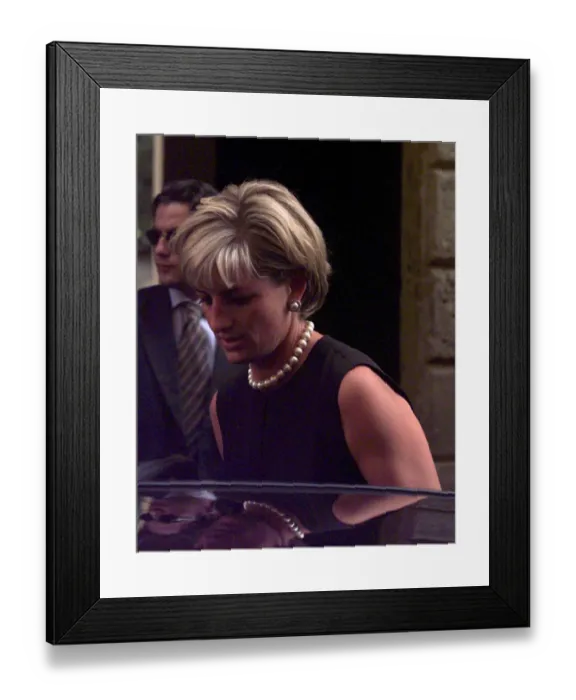 Framed Print : Princess Diana leaves the home of slain Italian fashion designer Gianni Versace in