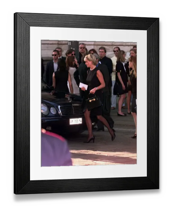 Framed Print : Princess Diana leaves a memorial service for slain Italian fashion designer Gianni Framed Print : Princess Diana leaves a memorial service for slain Italian fashion designer Gianni