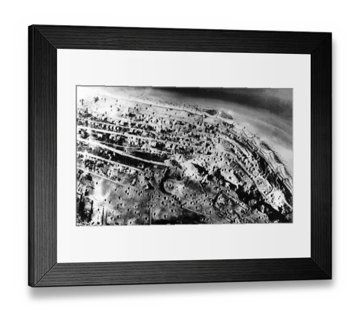 Framed Print : Bomb craters after Allied bombing raids on German gun enplacements near Le Harve during Framed Print : Bomb craters after Allied bombing raids on German gun enplacements near Le Harve during