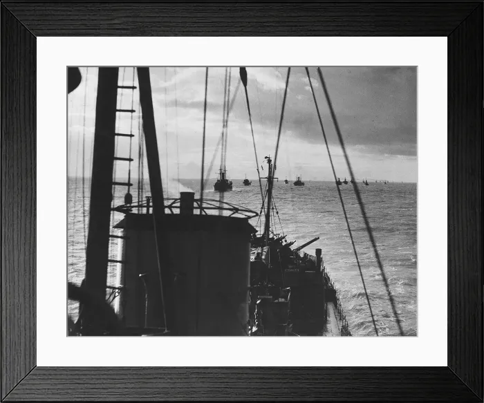 Framed Print : Convoy of ships with a destroyer escort crosses the Atlantic during WW2 1943 Framed Print : Convoy of ships with a destroyer escort crosses the Atlantic during WW2 1943