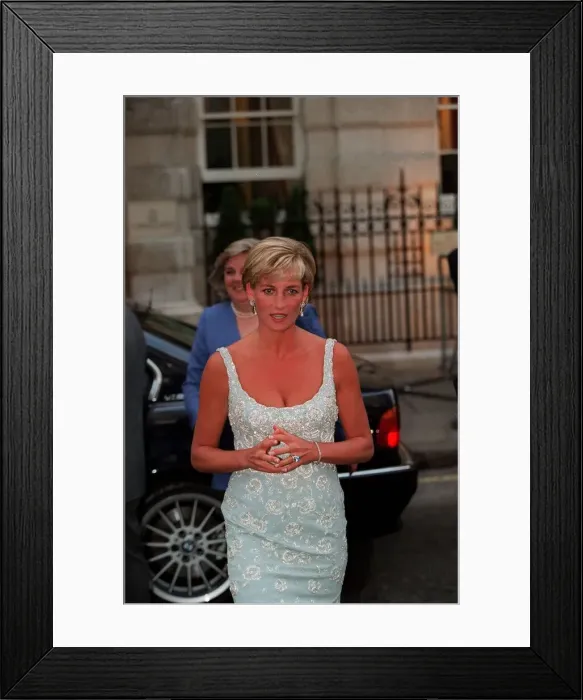 Framed Print : Diana, Princess of Wales arrives for a private viewing and reception at Christies in Framed Print : Diana, Princess of Wales arrives for a private viewing and reception at Christies in