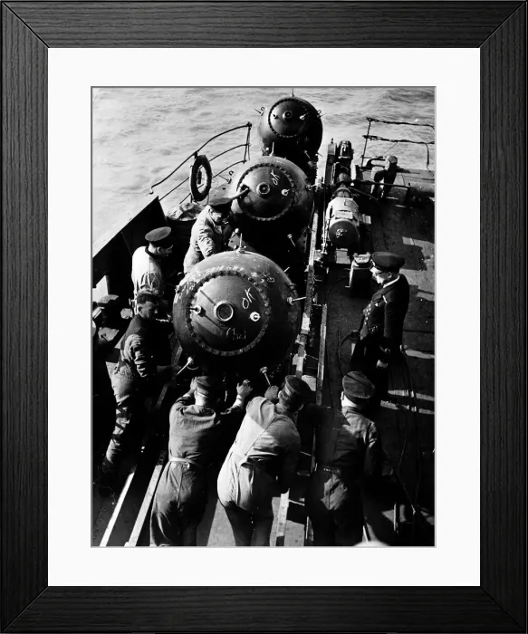 Framed Print : Royal Navy ship laying mines during WW2 1942 Framed Print : Royal Navy ship laying mines during WW2 1942
