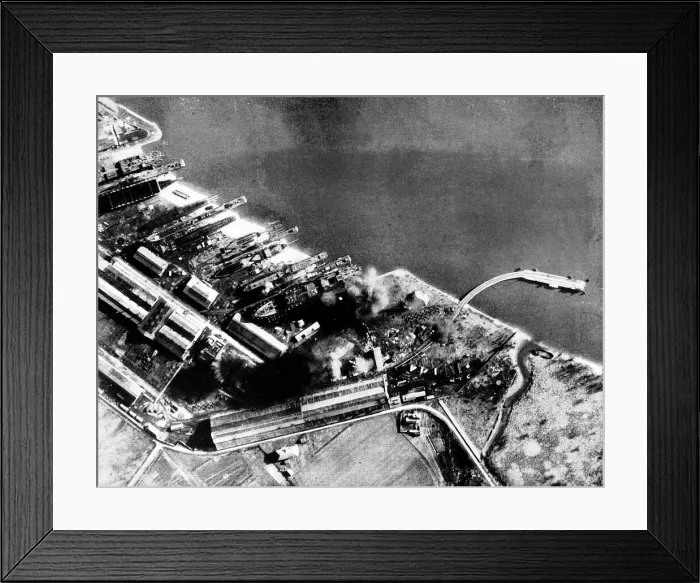 Framed Print : WW2 Bombing raid on the shipyards at Le Trait on the Seine in enemy occupied France Framed Print : WW2 Bombing raid on the shipyards at Le Trait on the Seine in enemy occupied France