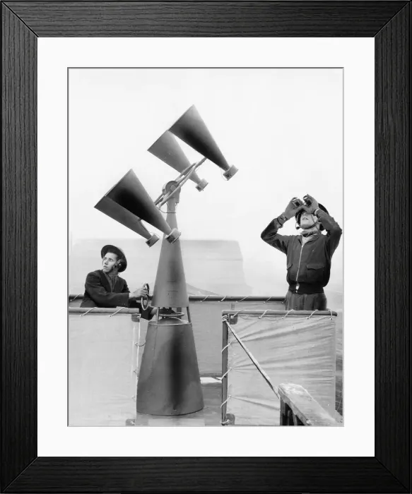Framed Print : WW2 Observer on rooftop with sound detection equipment Framed Print : WW2 Observer on rooftop with sound detection equipment